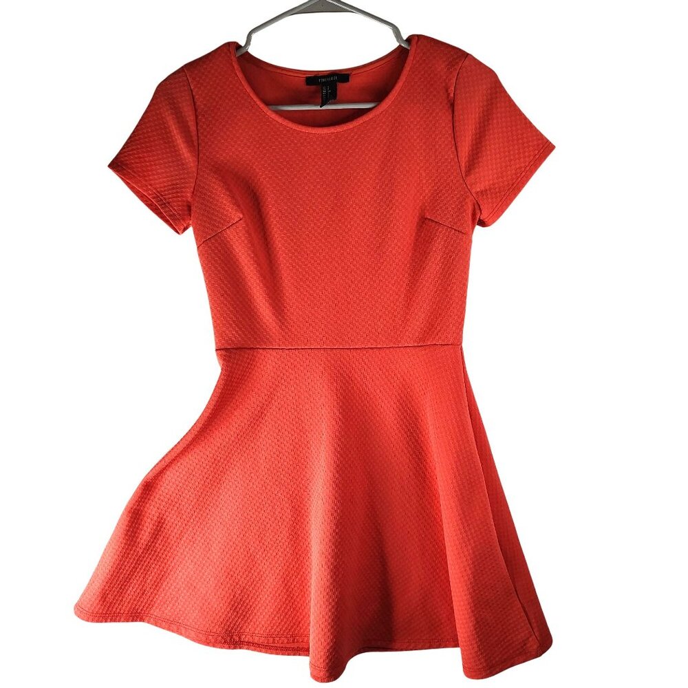Skater Dress Y2K Forever 21 Coral Textured Fit & Flare A Line Short Sleeve SZ S
